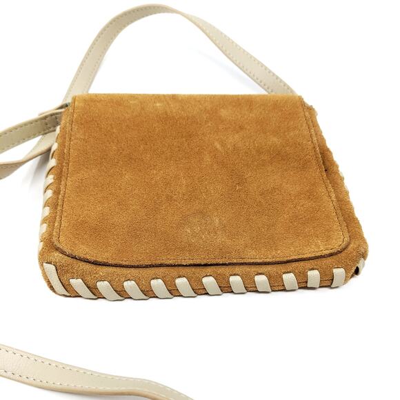 Urban Outfitters Mini Nubuck Leather Tan Crossbody Boho Whipstitch Western - Picture 2 of 11